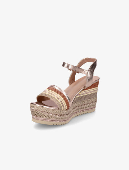 Sandales compensées à semelle effet osier et tressées - Rose gold - 3