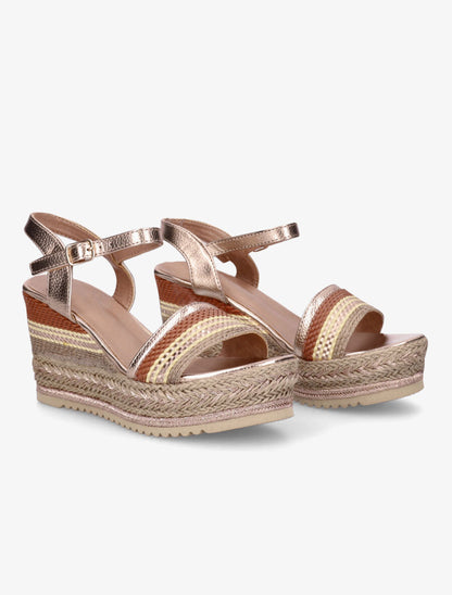 Sandales compensées à semelle effet osier et tressées - Rose gold - 4