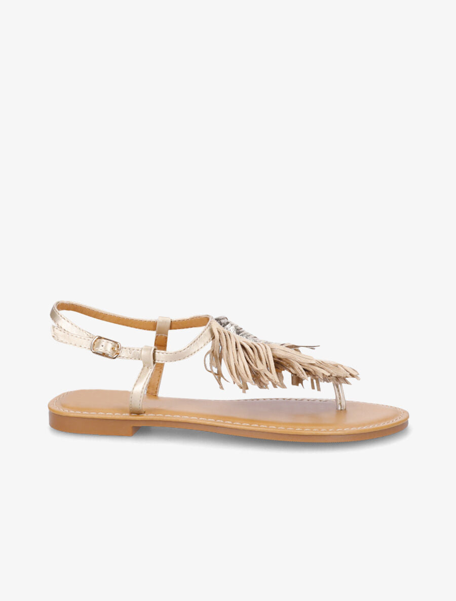 Nu-pieds à franges en simili - Or - 1