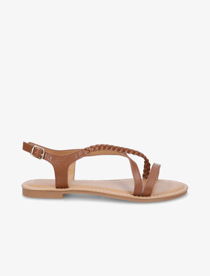 Nu-pieds en simili à bride tressée - Camel - 2