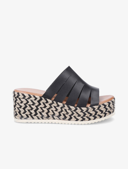 Mules compensées ajourées en simili - Noir - 1
