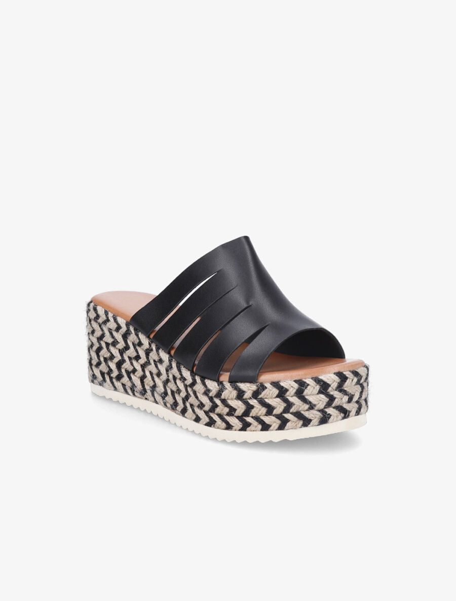 Mules compensées ajourées en simili - Noir - 2