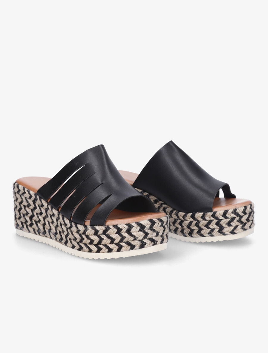 Mules compensées ajourées en simili - Noir - 4