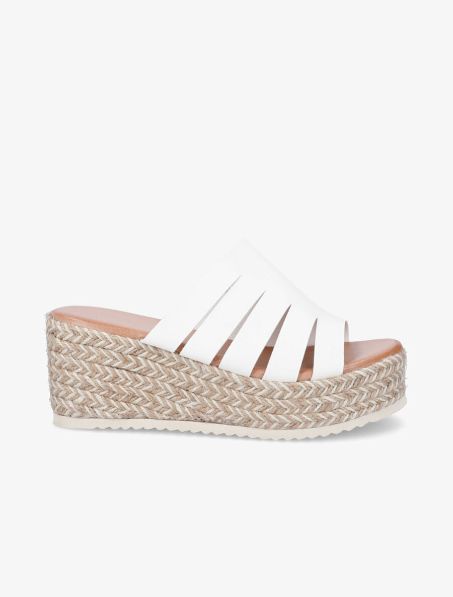 Mules compensées ajourées en simili - Blanc - 4