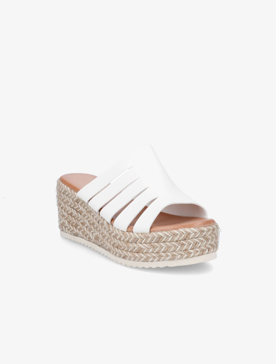 Mules compensées ajourées en simili - Blanc - 2