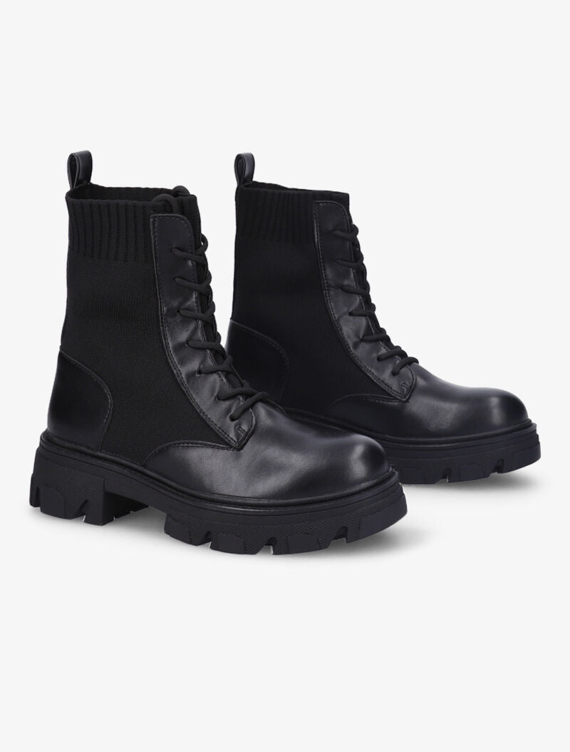 Bottines en simili à semelle crantée - Noir - 1