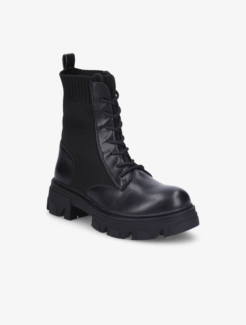 Bottines en simili à semelle crantée - Noir - 3