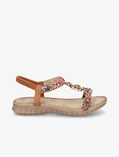 Nu-pieds fleurs en strass - Camel - 5