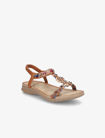 Nu-pieds fleurs en strass - Camel - 2