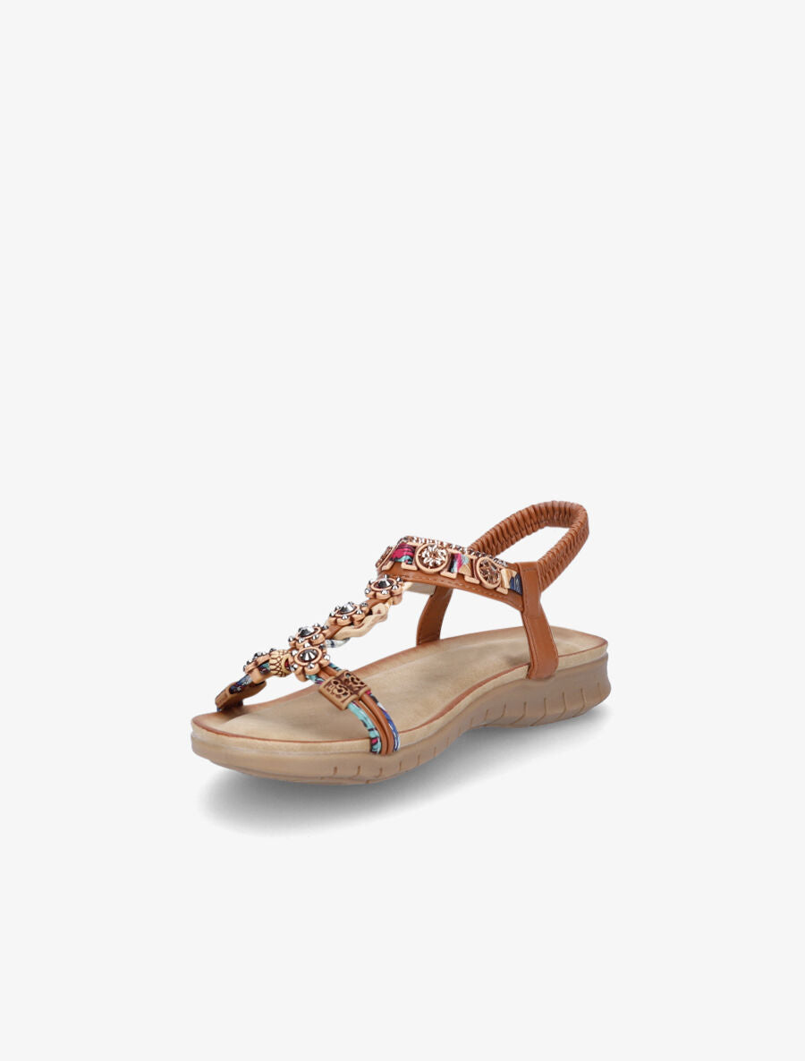 Nu-pieds fleurs en strass - Camel - 3