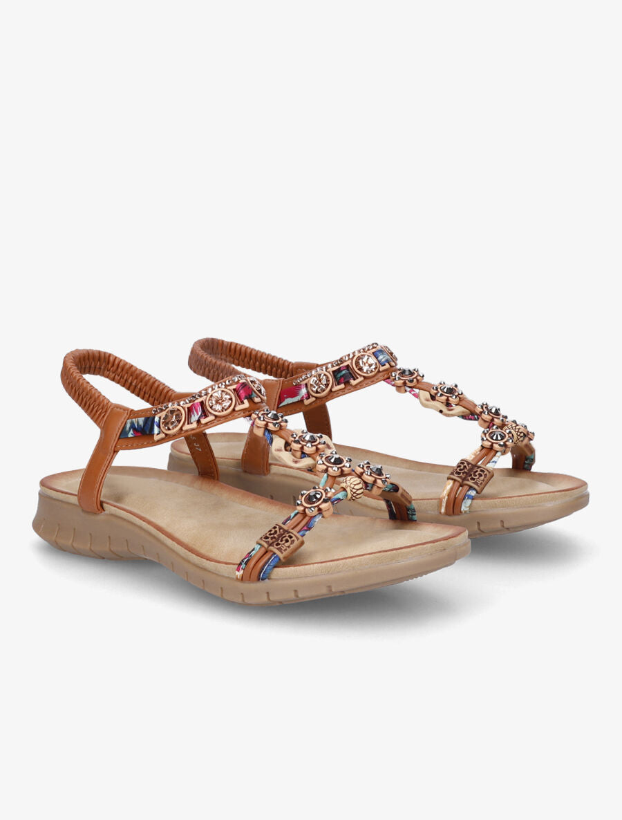 Nu-pieds fleurs en strass - Camel - 4