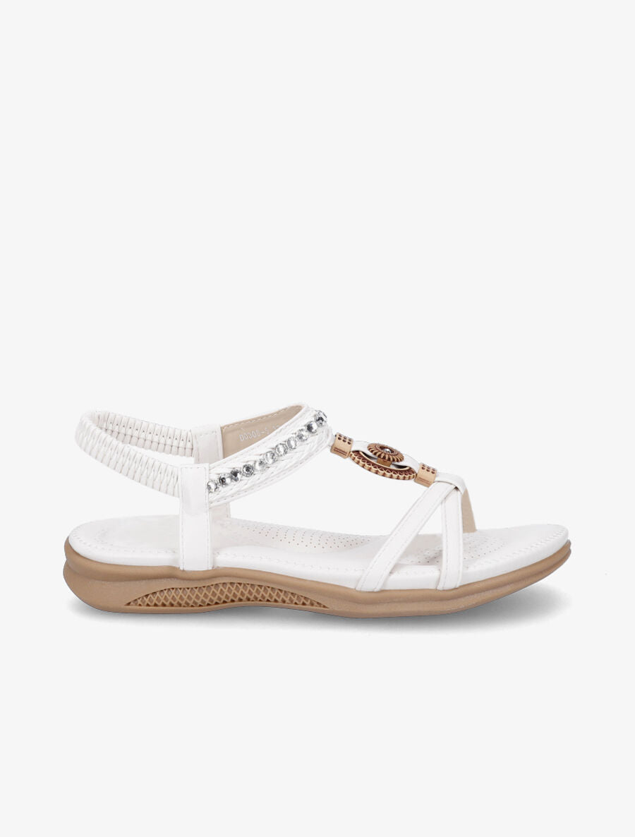 Nu-pieds à empiècement effet bois et strass - Blanc - 5