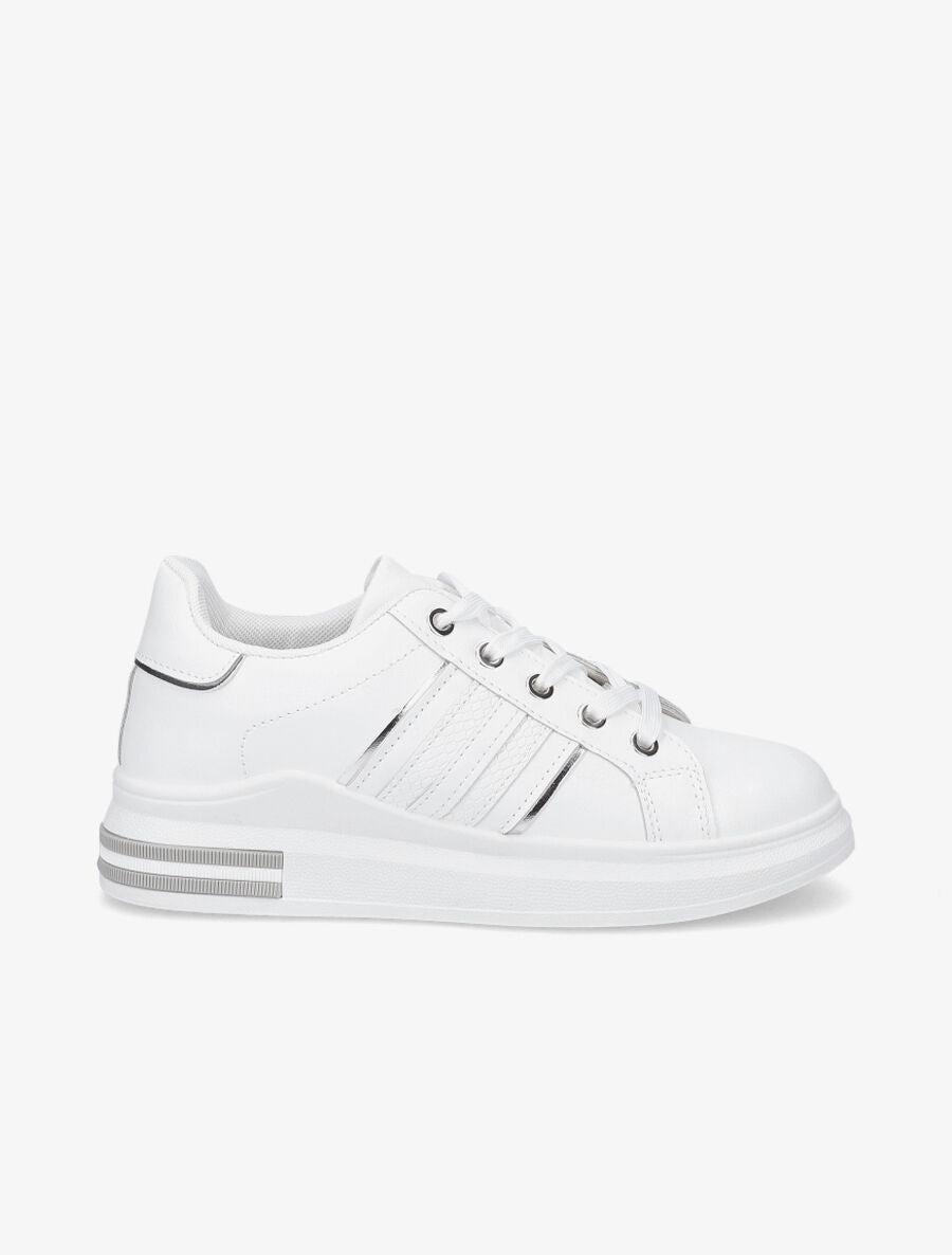 Sneakers en simili à bandes irisées - Blanc - 1