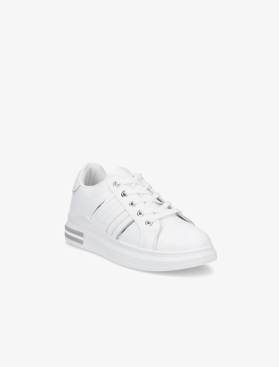 Sneakers en simili à bandes irisées - Blanc - 2