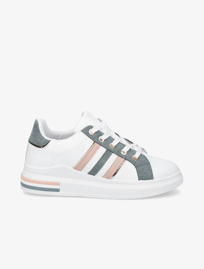 Sneakers en simili et suédine à bandes irisées - Vert sapin - 5