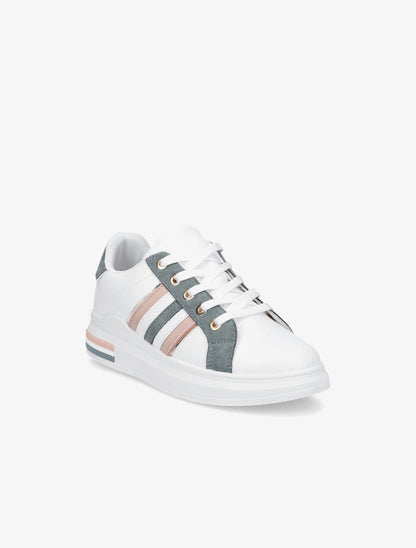 Sneakers en simili et suédine à bandes irisées - Vert sapin - 2