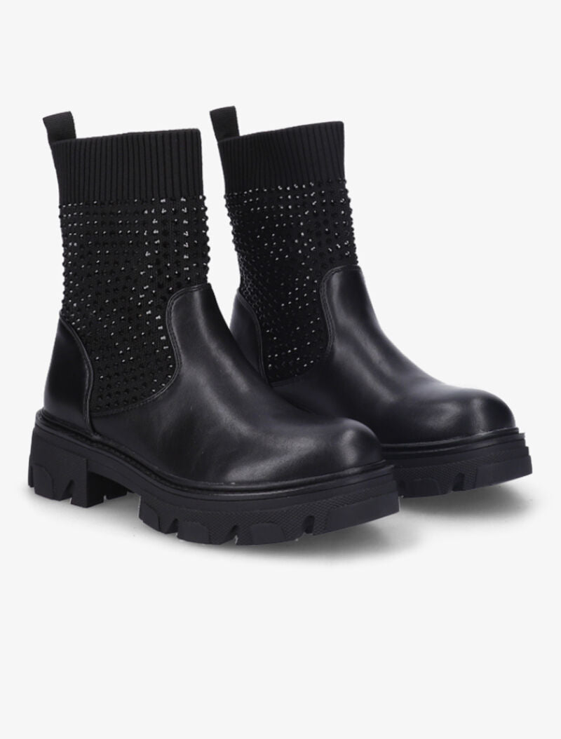 Boots style motard à strass - Noir - 1
