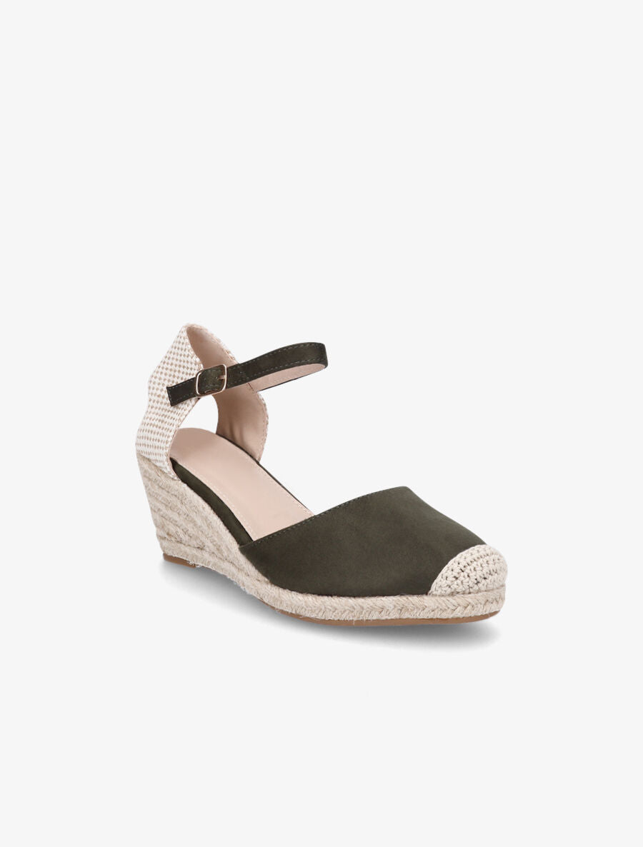 Sandales compensées bi-matière style espadrilles - Kaki - 2