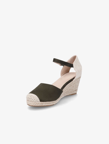 Sandales compensées bi-matière style espadrilles - Kaki - 3