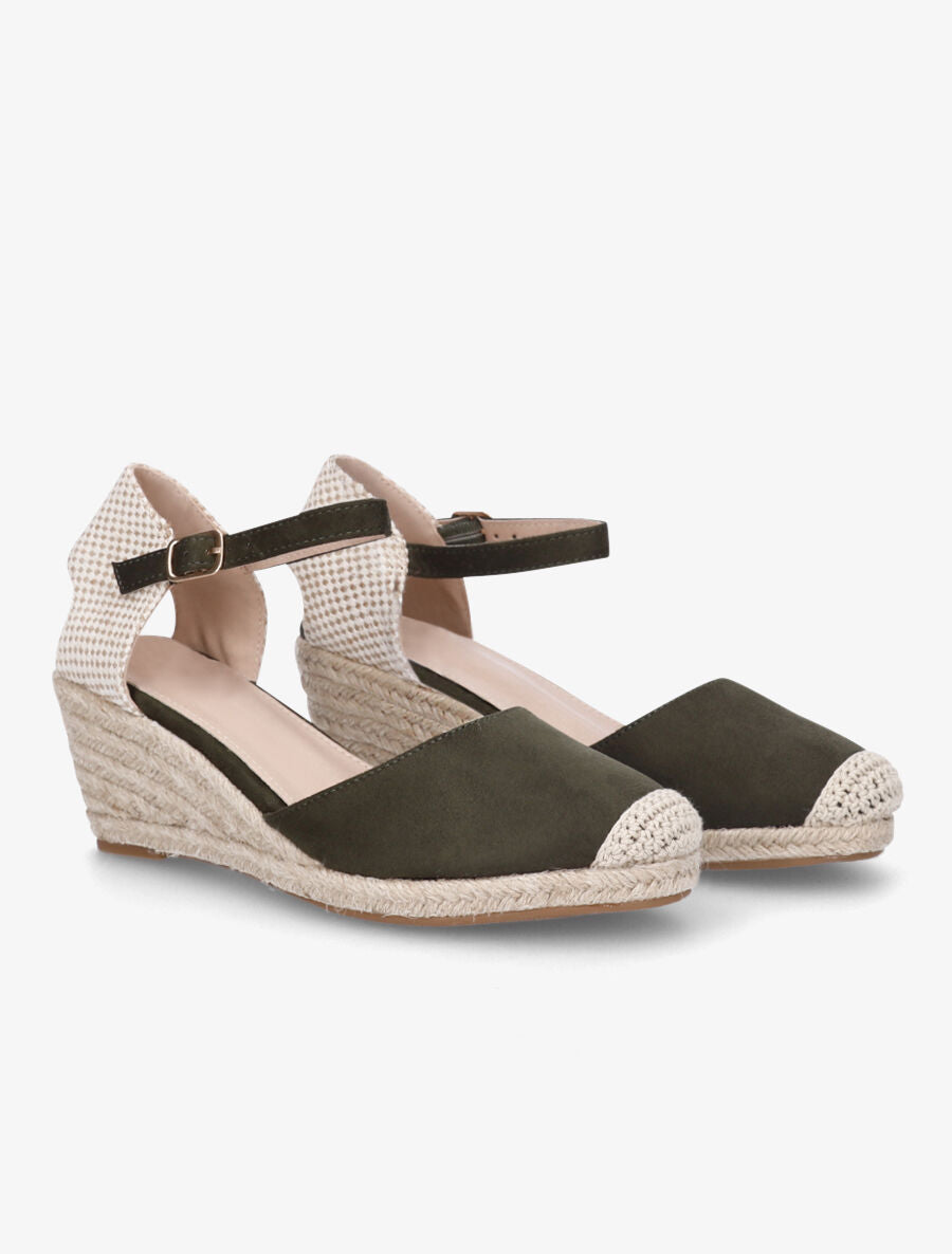 Sandales compensées bi-matière style espadrilles - Kaki - 4