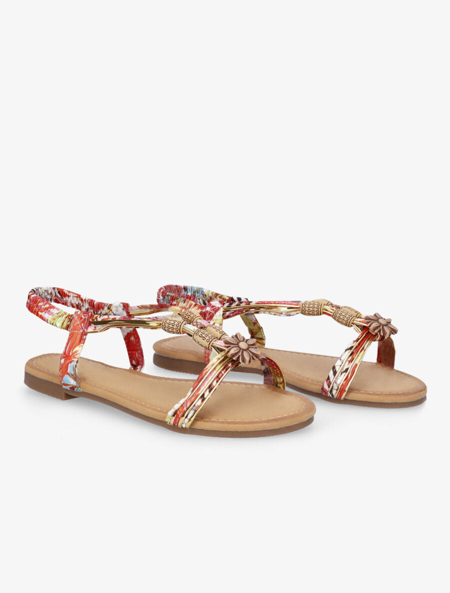 Nu-pieds à perles et en tissu satiné - Rouge - 5