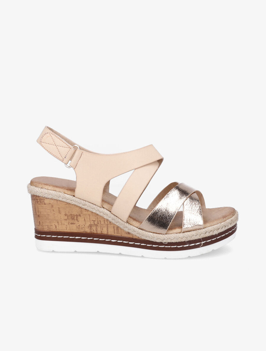 Sandales compensées en simili effet bois - Rose - 1