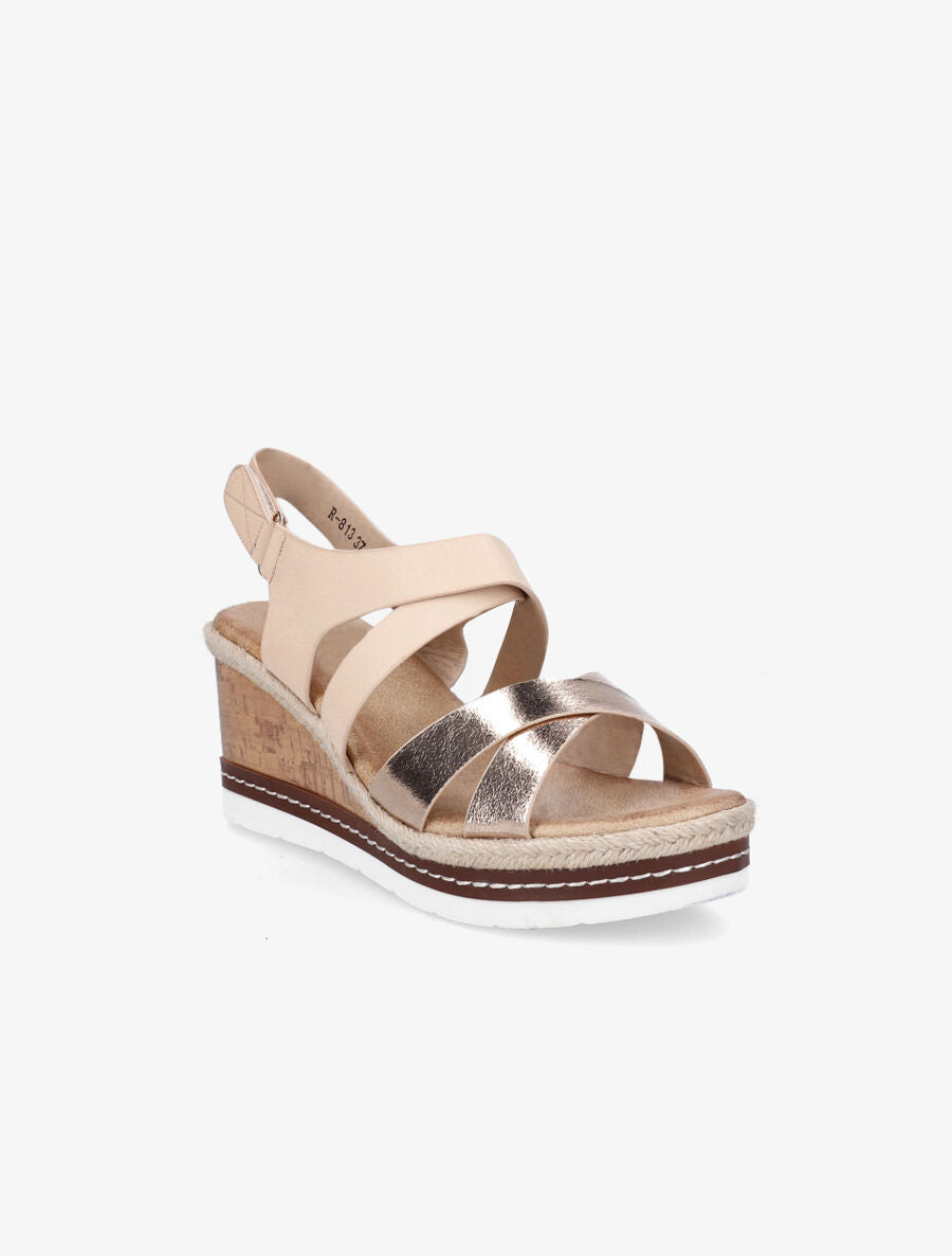 Sandales compensées en simili effet bois - Rose - 2