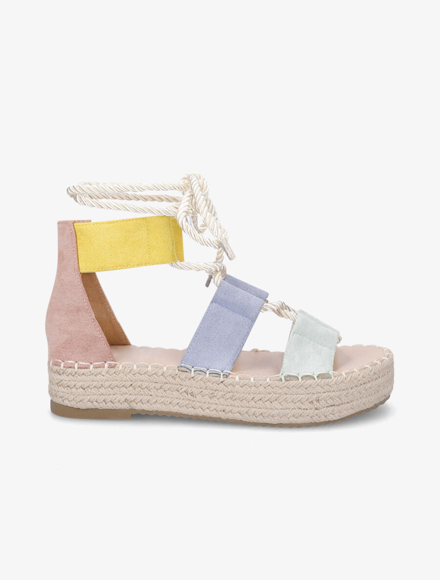Compensées multicolore à lacets et semelle raphia - Rose - 1