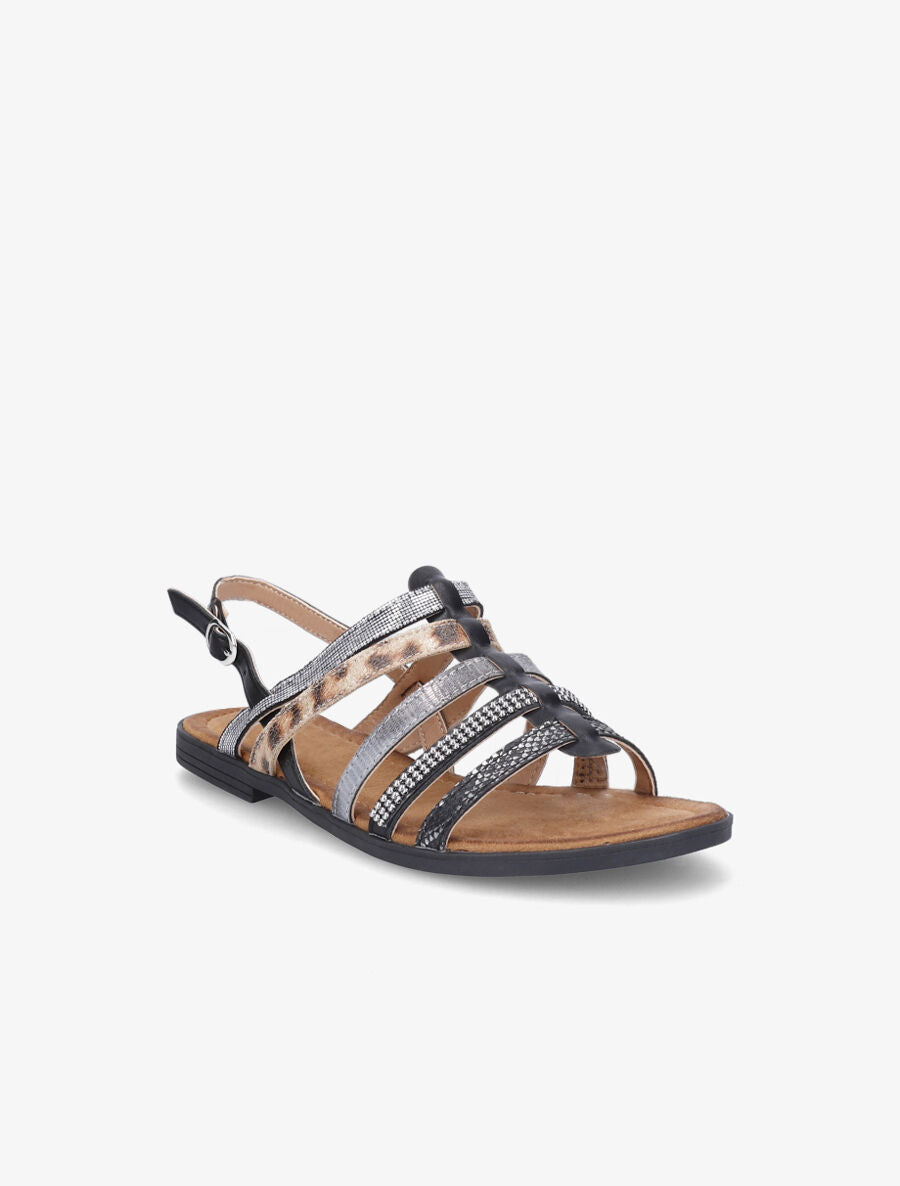 Nu-pieds en simili à multibrides - Noir - 2