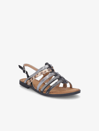 Nu-pieds en simili à multibrides - Noir - 2
