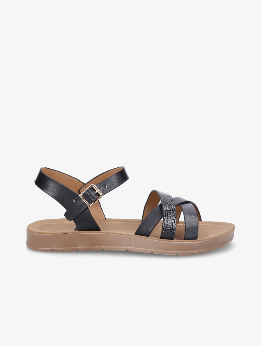 Nu-pieds en simili à brides irisées et python - Noir - 1