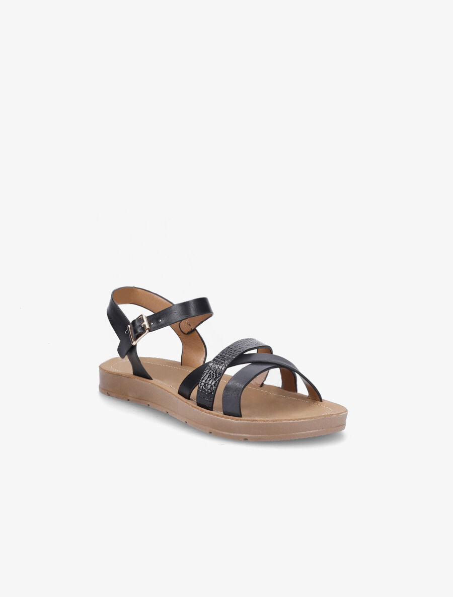 Nu-pieds en simili à brides irisées et python - Noir - 2