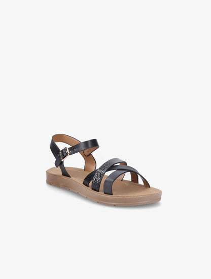 Nu-pieds en simili à brides irisées et python - Noir - 2