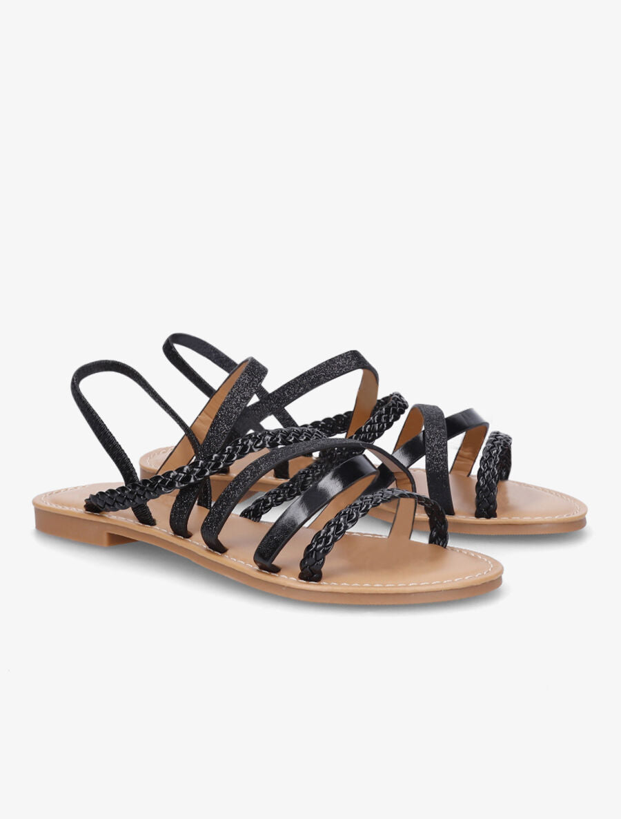 Nu-pieds à multibrides et contrefort élastiqué - Noir - 4