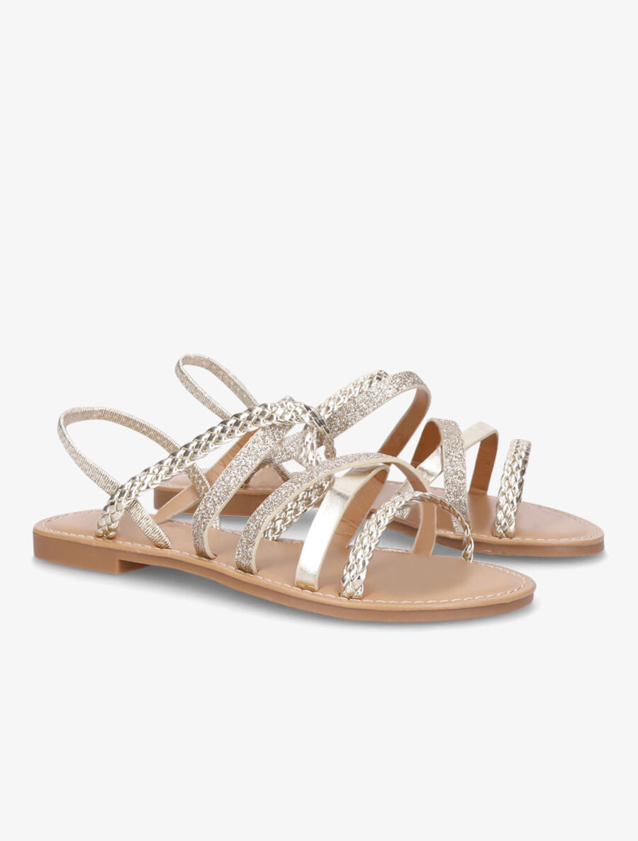 Nu-pieds à multibrides et contrefort élastiqué - Or - 4