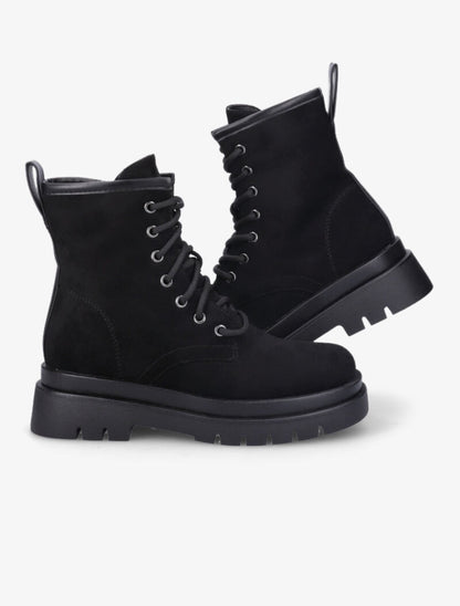 Bottines en suédine à lacets et plateforme - Noir - 1