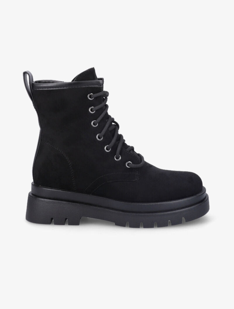 Bottines en suédine à lacets et plateforme - Noir - 2