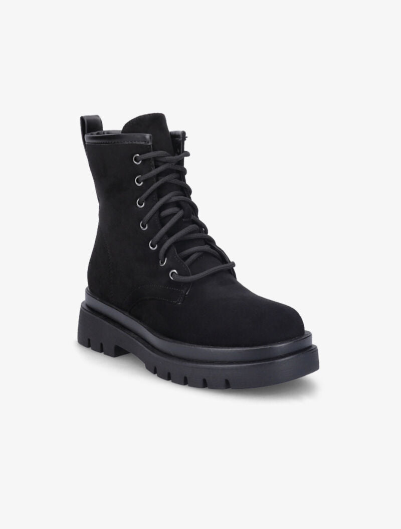 Bottines en suédine à lacets et plateforme - Noir - 3