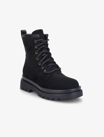 Bottines en suédine à lacets et plateforme - Noir - 3