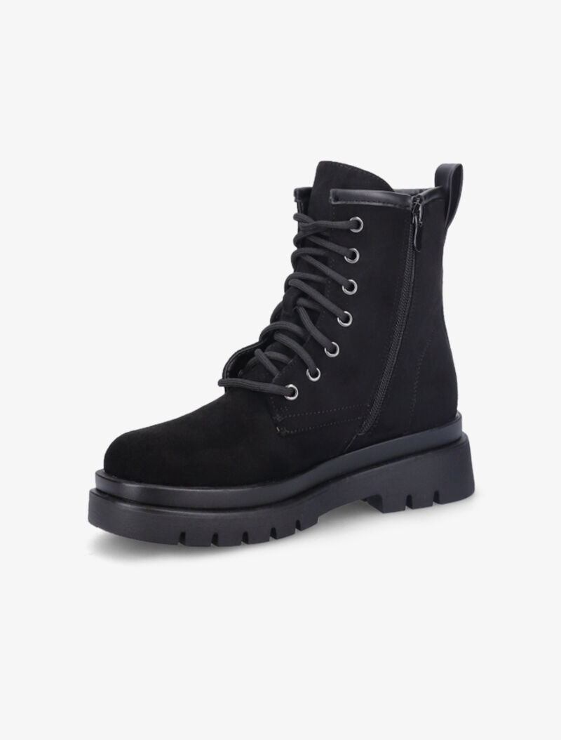 Bottines en suédine à lacets et plateforme - Noir - 4