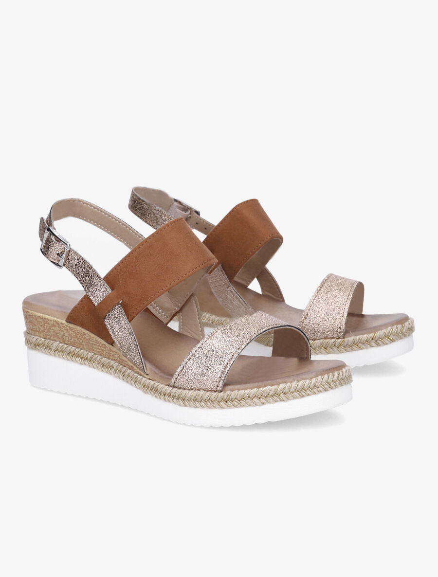 Sandales compensées bi-matière - Camel - 4