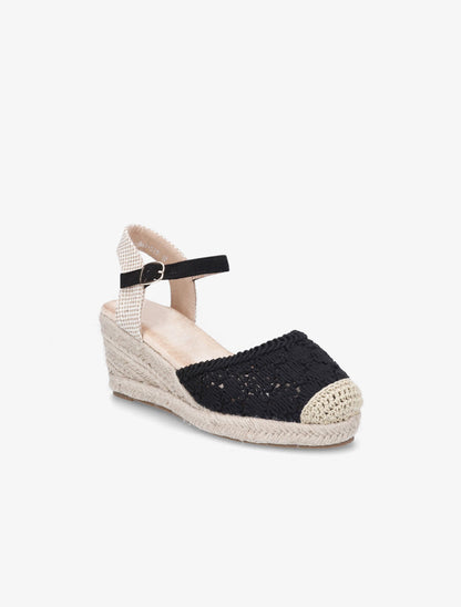 Sandales compensées bi-matière style espadrilles - Noir - 2