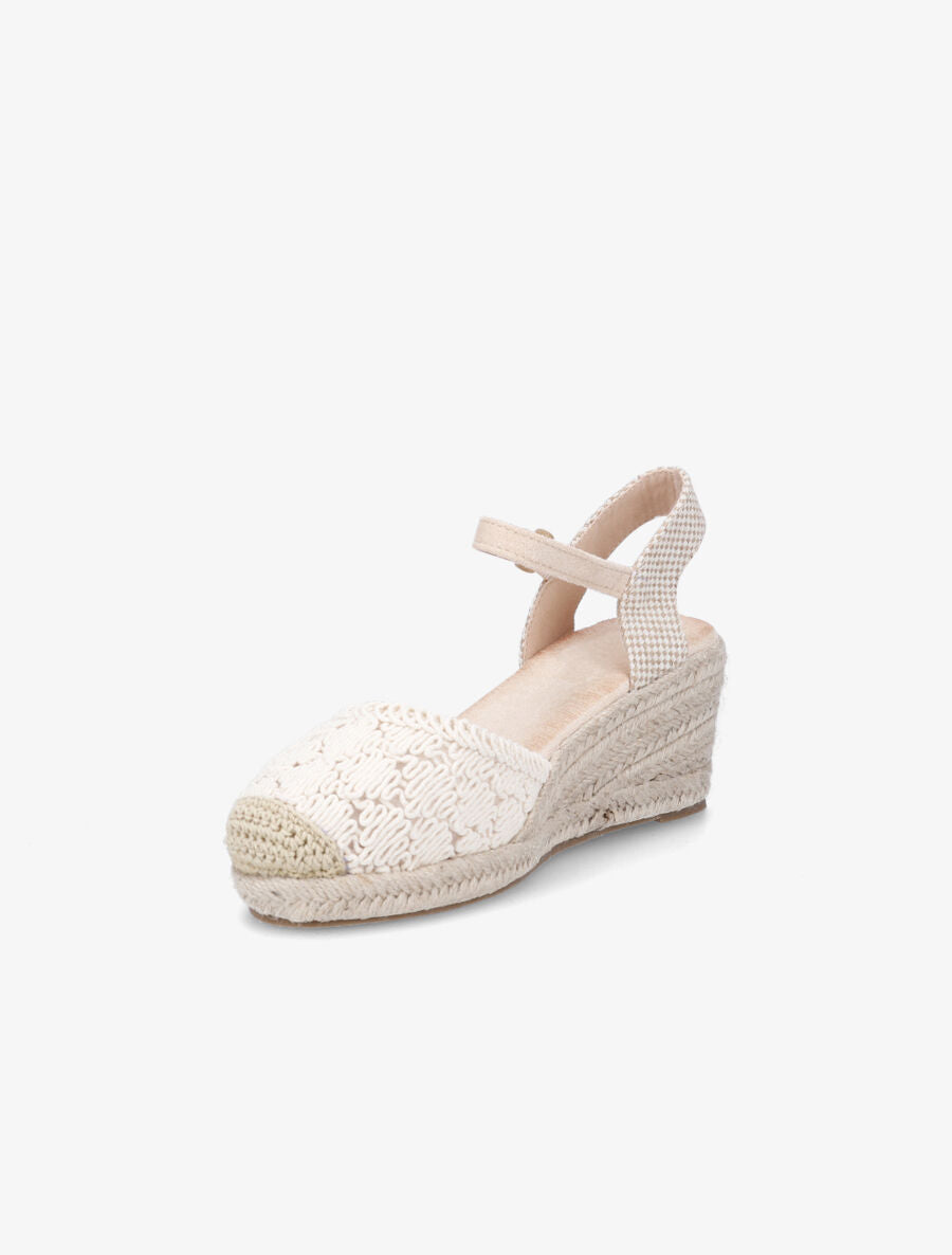 Sandales compensées bi-matière style espadrilles - Beige - 3