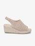 Sandales compensées en suédine ajourée - Beige - 1