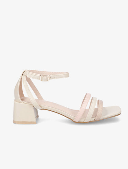Sandales en simili à ganses colorées - Beige - 5