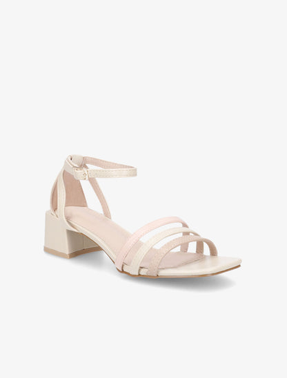 Sandales en simili à ganses colorées - Beige - 2