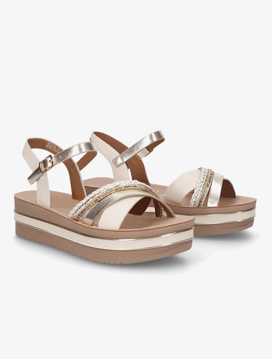 Sandales plateforme à strass - Beige - 4