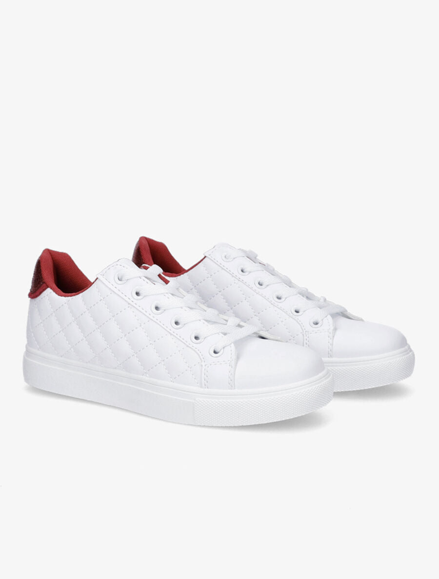 Sneakers en simili matelassés - Rouge - 4