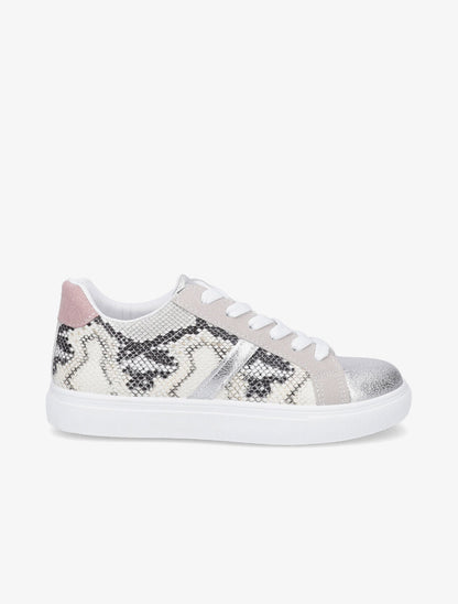 Sneakers bi-matière à effet texturé python - Beige - 5