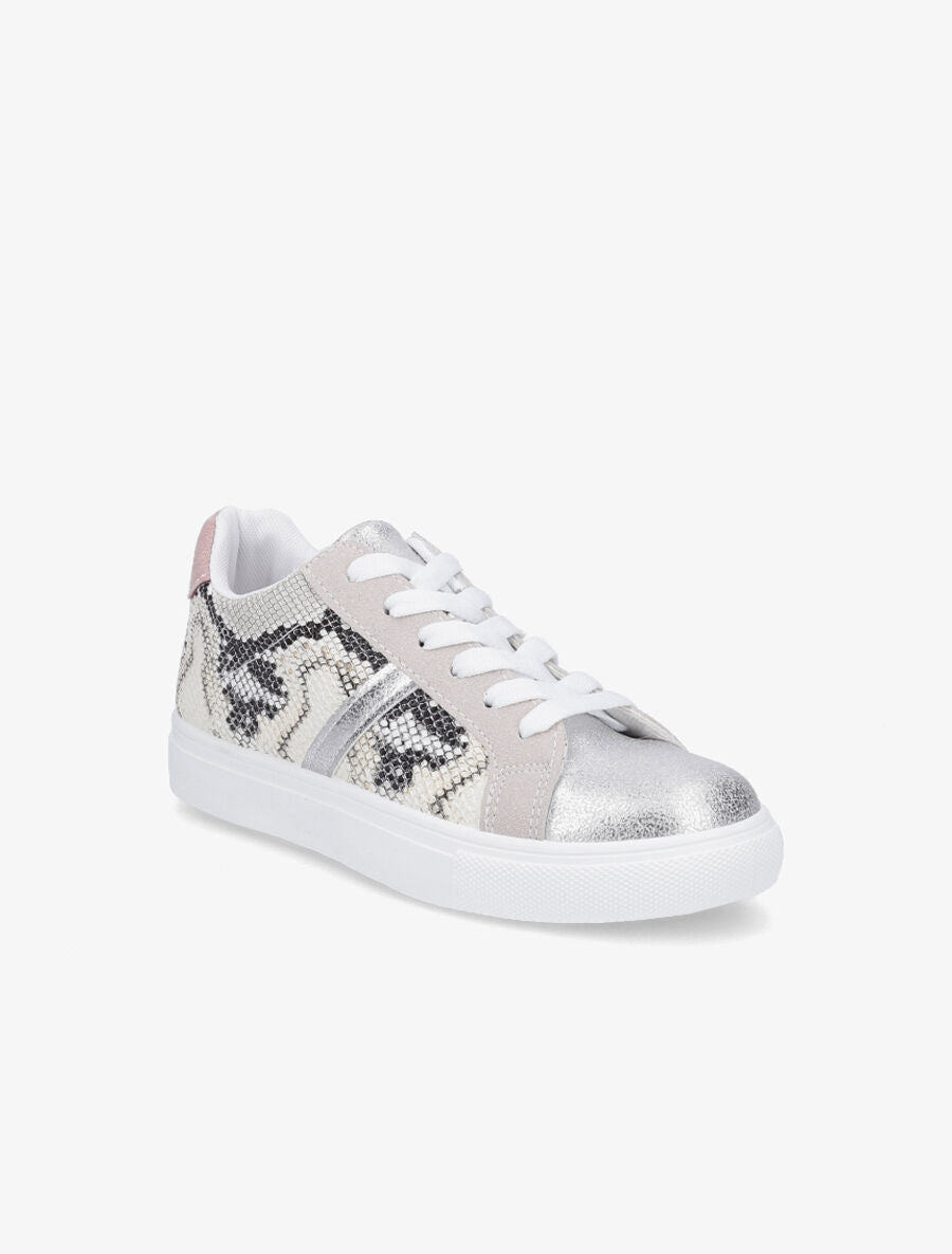 Sneakers bi-matière à effet texturé python - Beige - 2